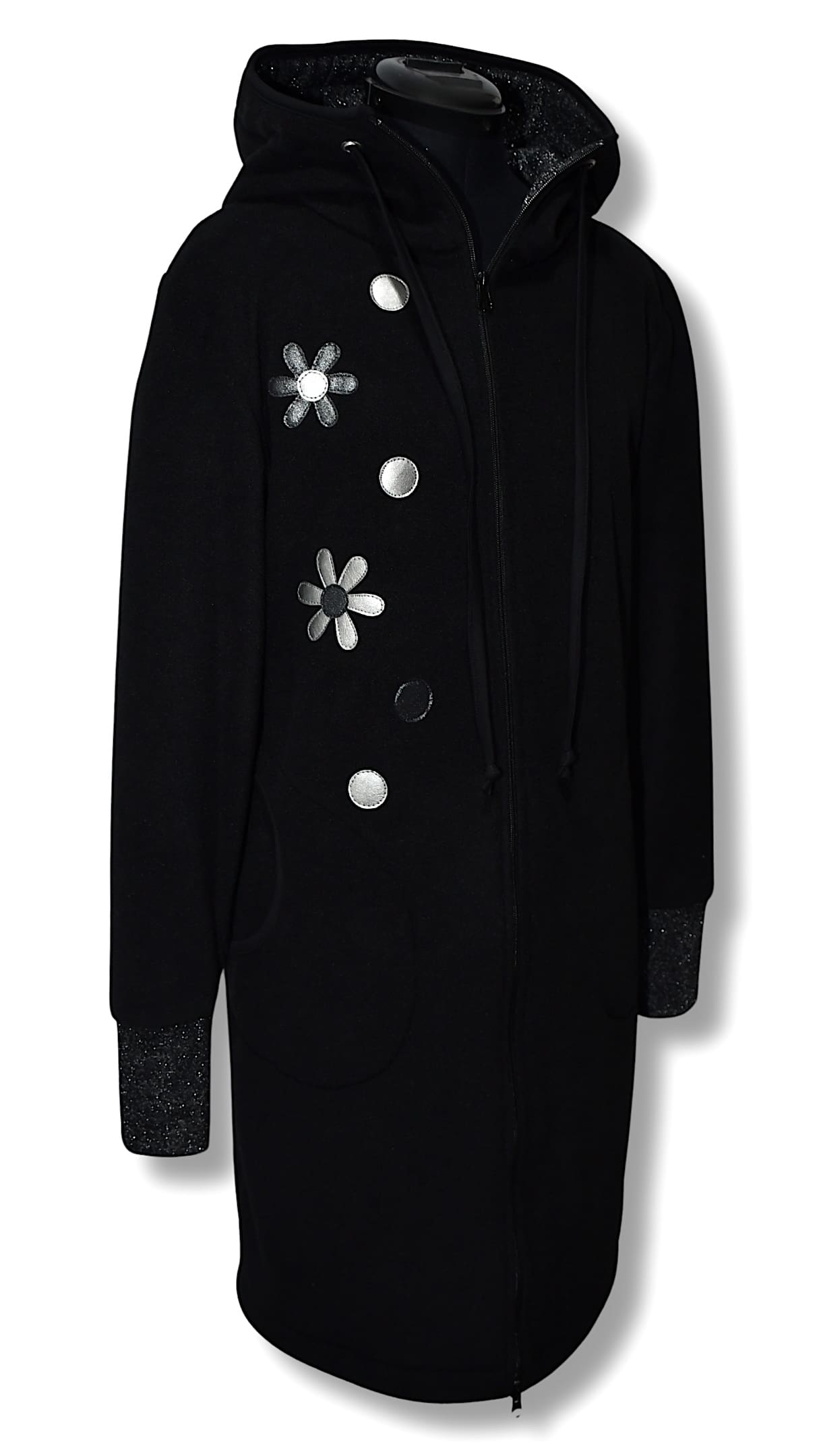 GlemStajl FLIS Hud.i PLAŠČEK - Srebrne MARJETKE / črn - slika 10