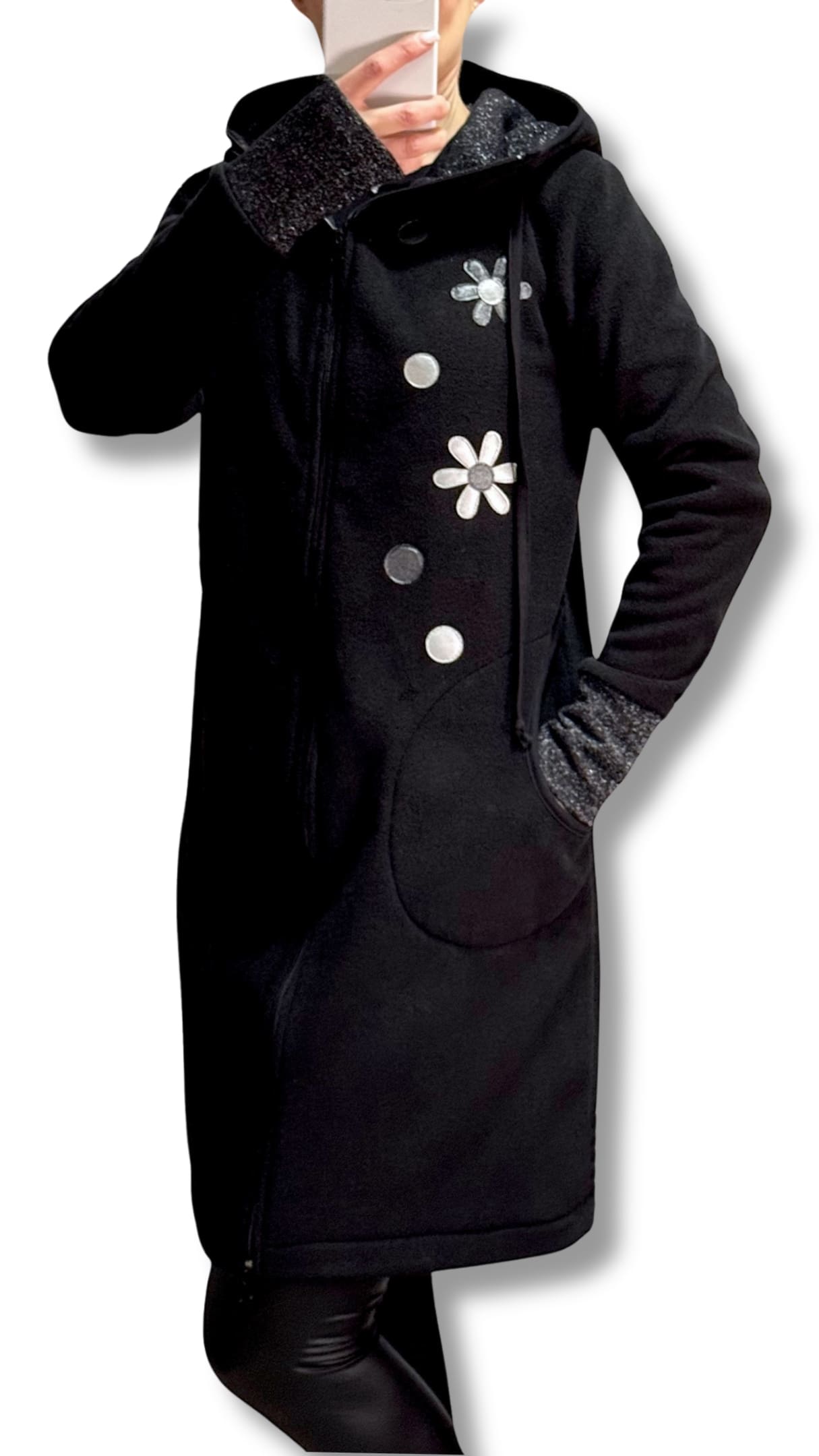 GlemStajl FLIS Hud.i PLAŠČEK - Srebrne MARJETKE / črn - slika 4