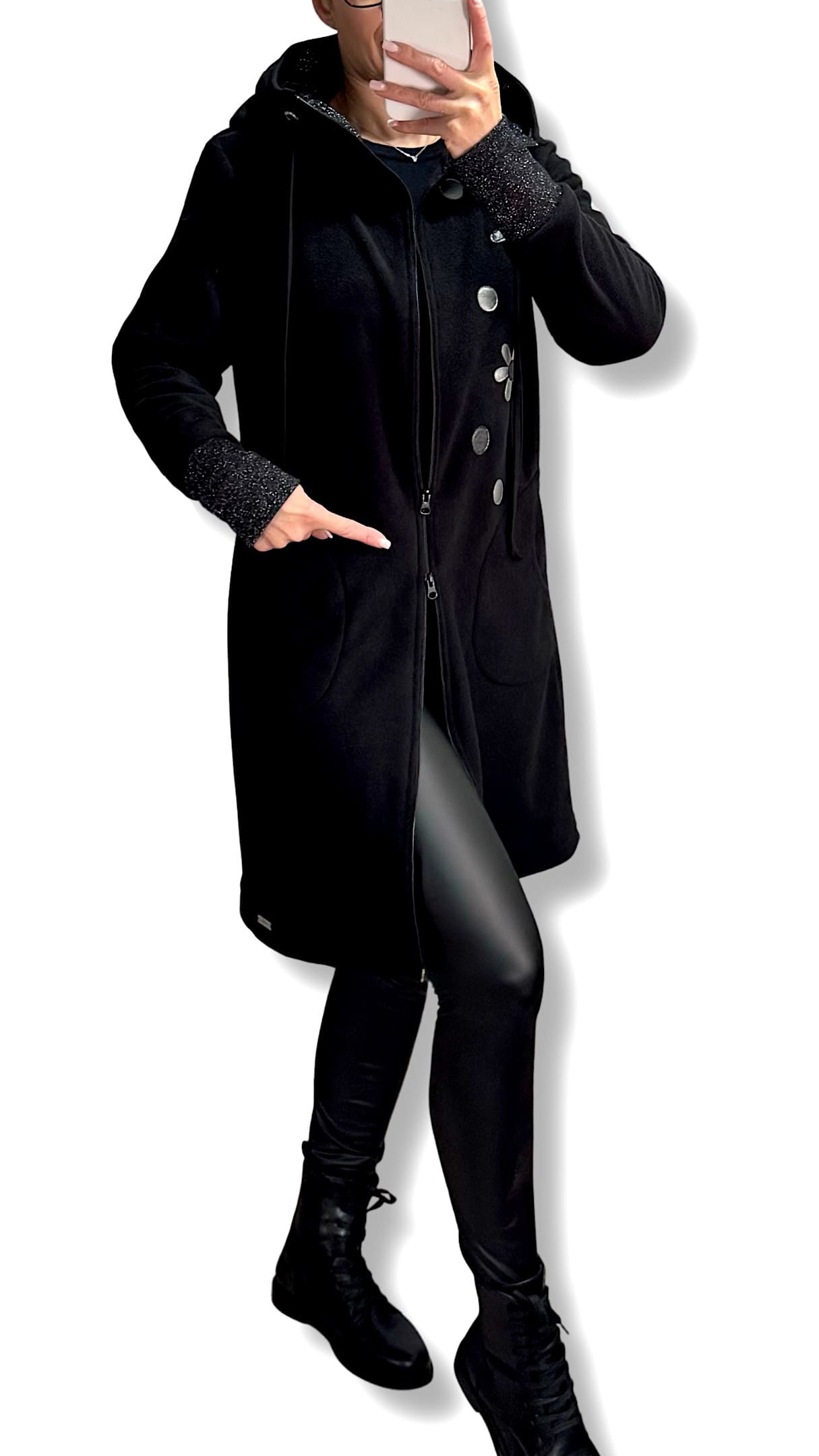 GlemStajl FLIS Hud.i PLAŠČEK - Srebrne MARJETKE / črn - slika 13