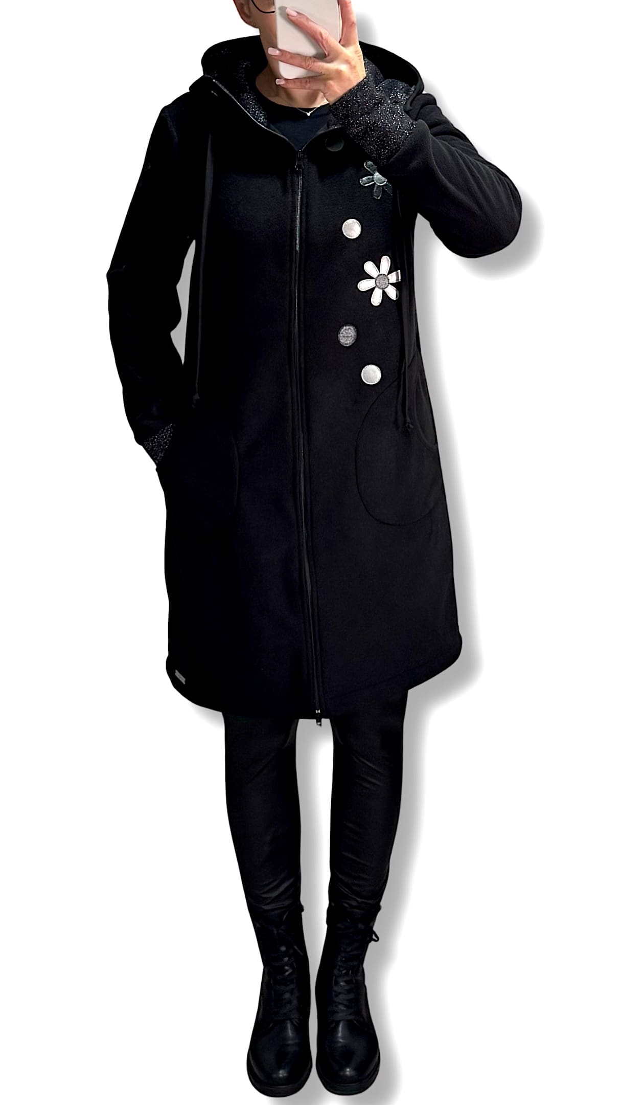 GlemStajl FLIS Hud.i PLAŠČEK - Srebrne MARJETKE / črn - slika 5