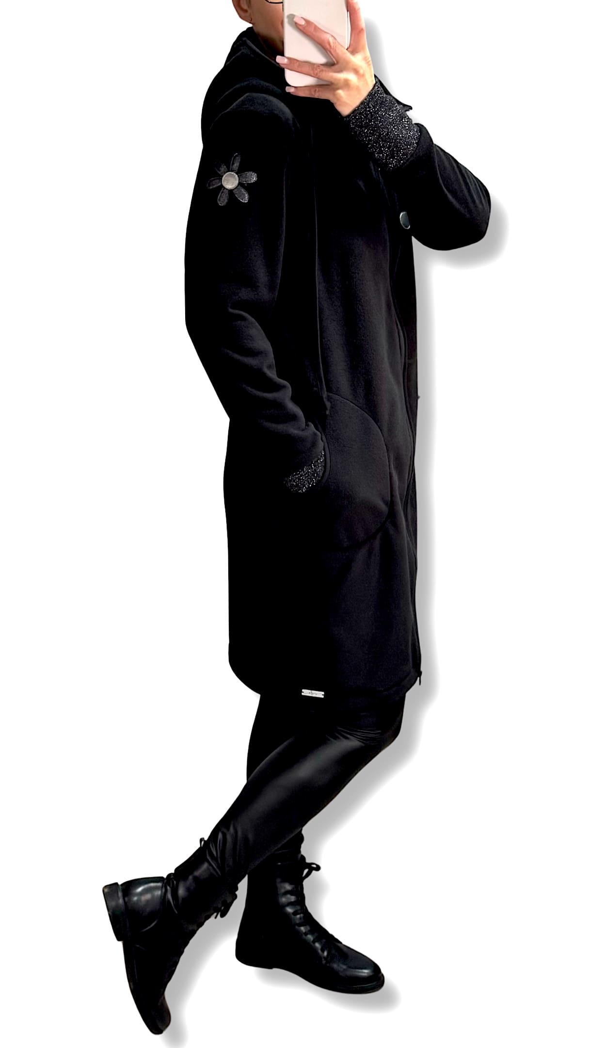 GlemStajl FLIS Hud.i PLAŠČEK - Srebrne MARJETKE / črn - slika 9