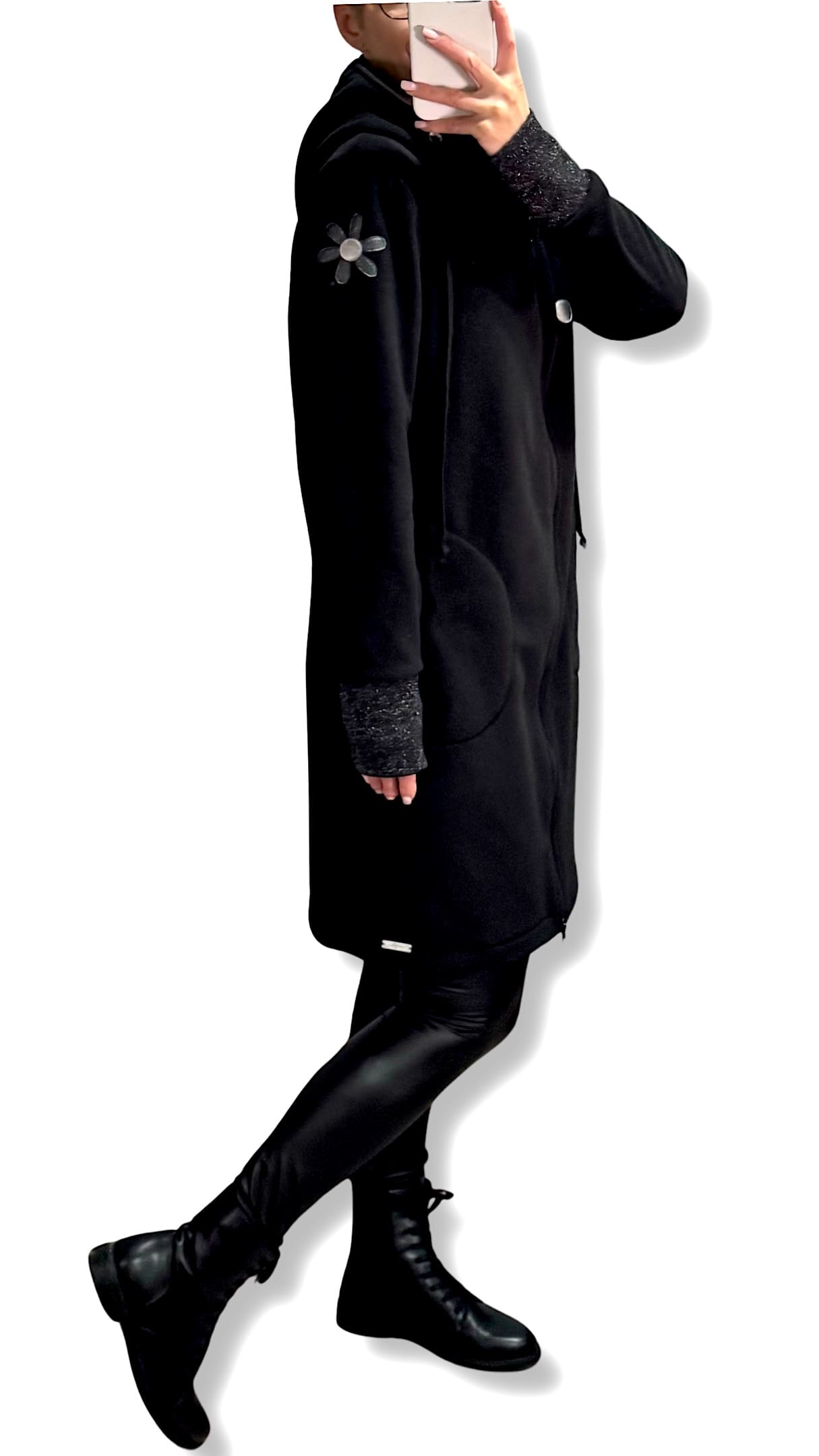 GlemStajl FLIS Hud.i PLAŠČEK - Srebrne MARJETKE / črn - slika 8