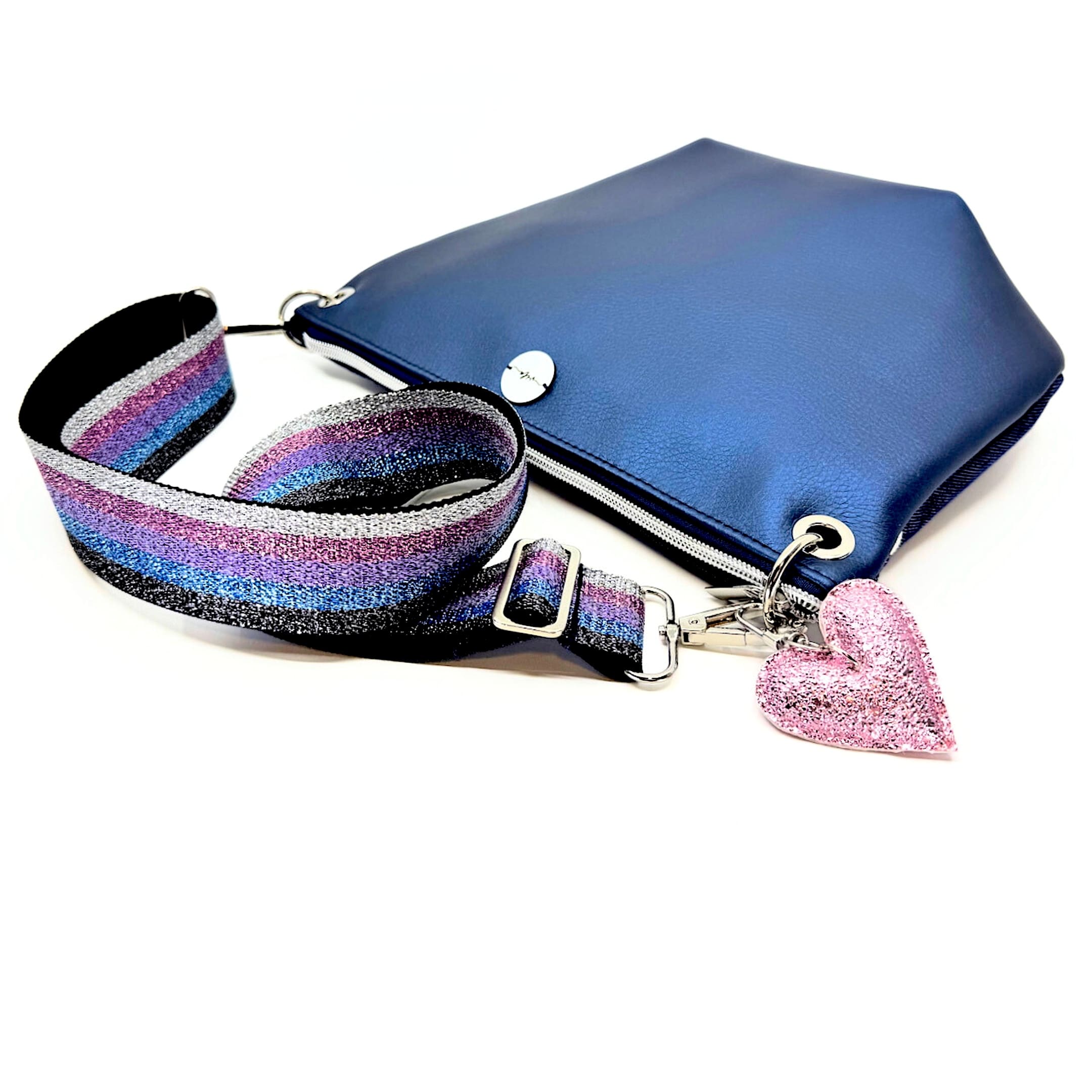 MALENA ♡ METALčica - TEMNO MODRA / glitter naramnica črt'ka - slika 6