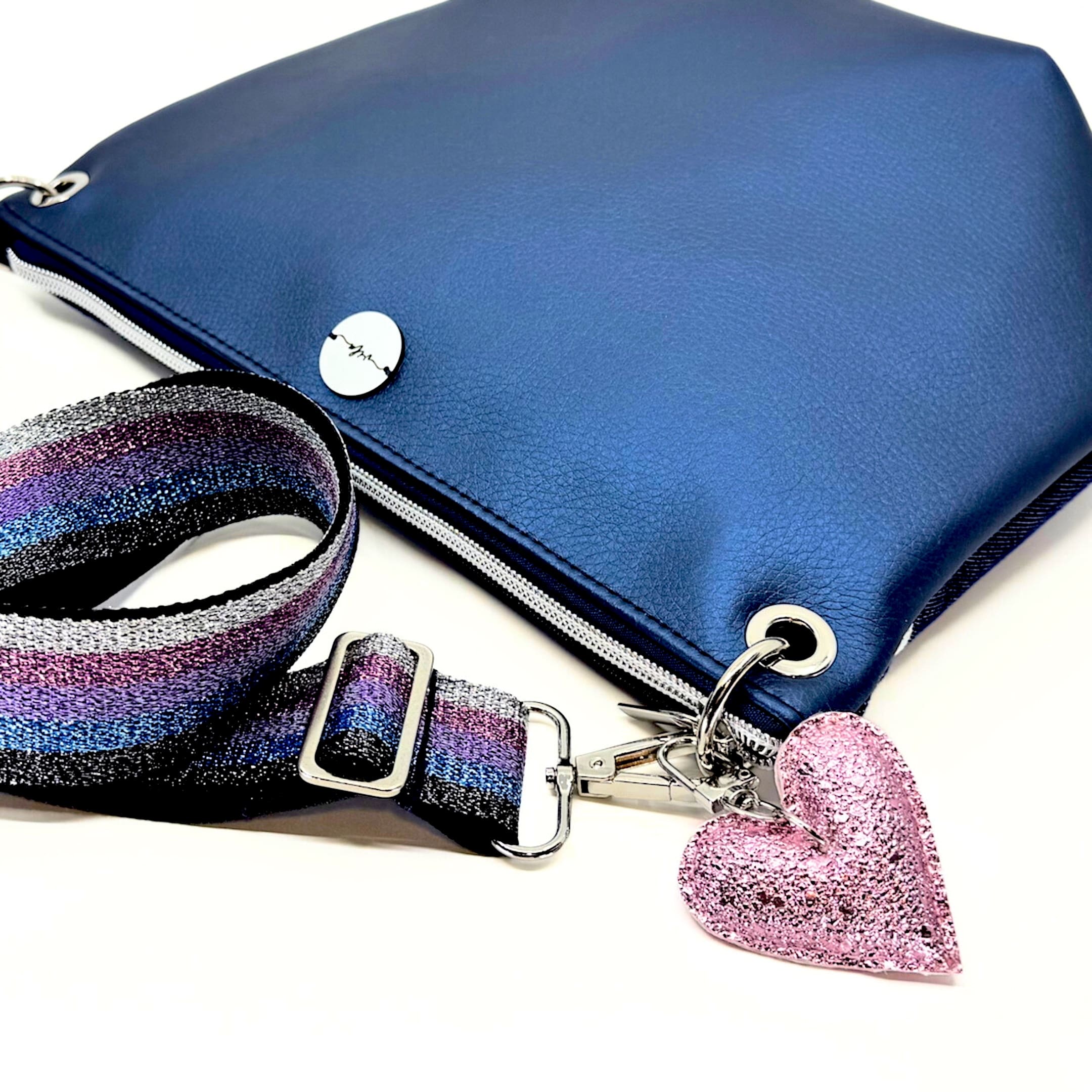 MALENA ♡ METALčica - TEMNO MODRA / glitter naramnica črt'ka - slika 4