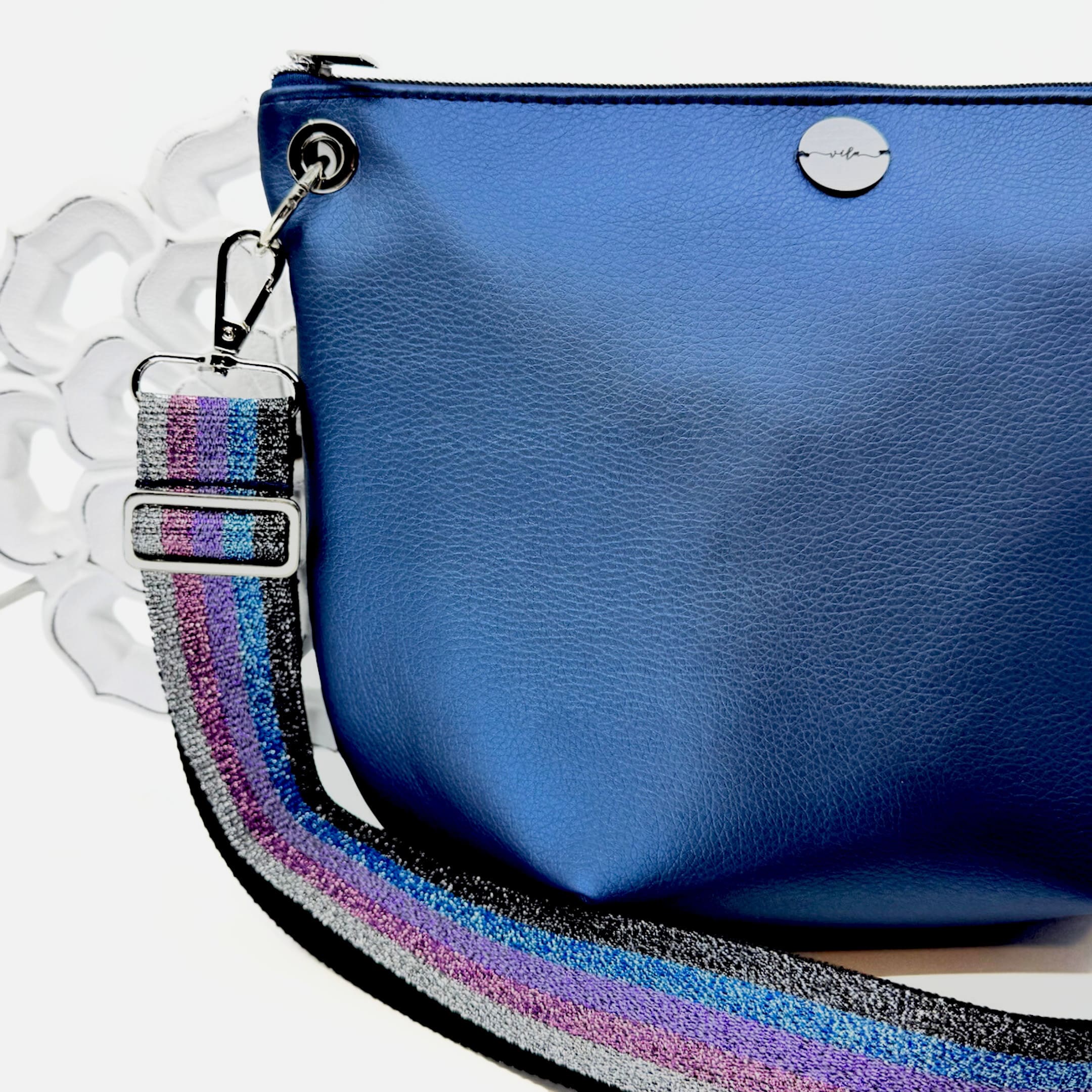 MALENA ♡ METALčica - TEMNO MODRA / glitter naramnica črt'ka - slika 3