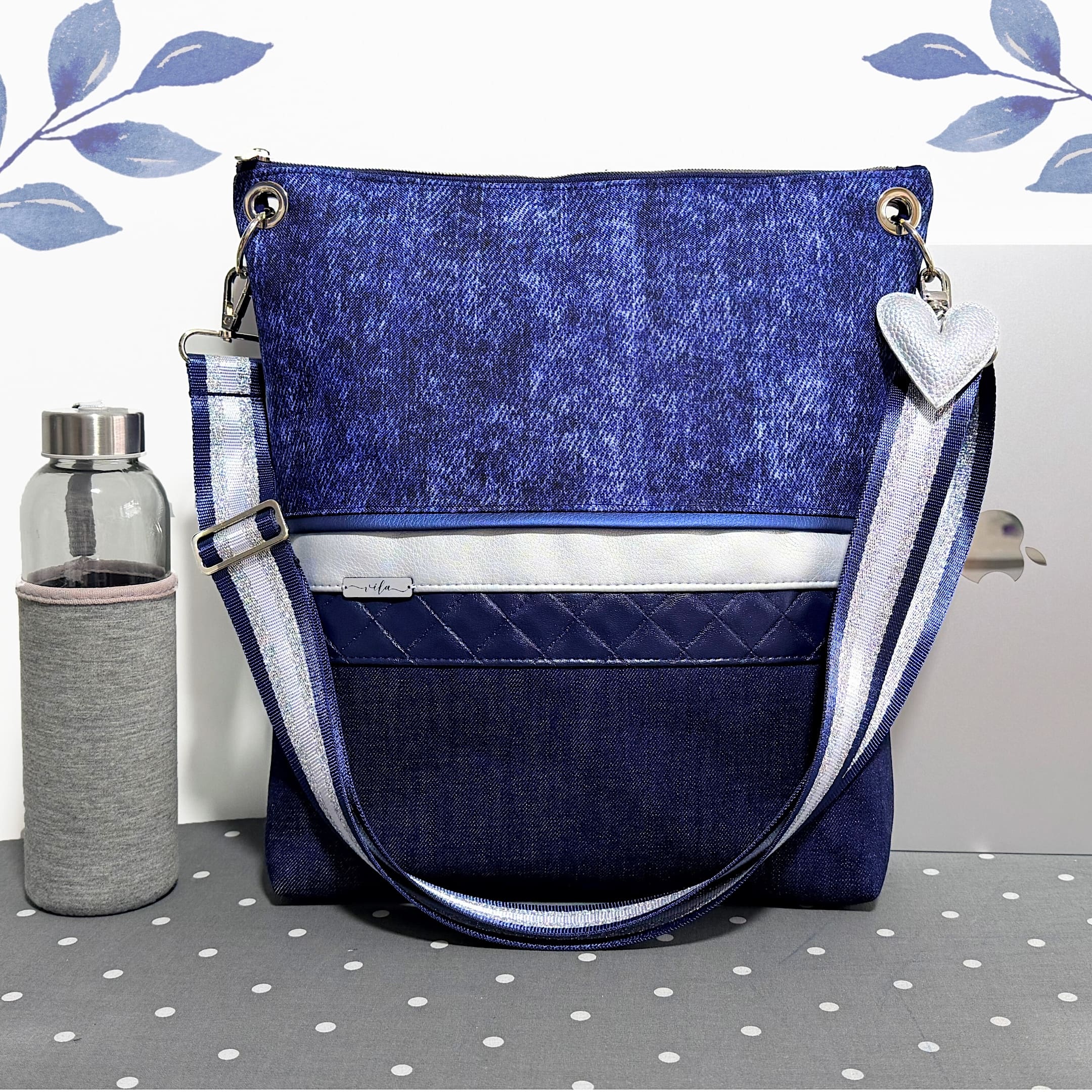 TORBICA KVADRAT.KA - XL - modra JEANS.ka / karice