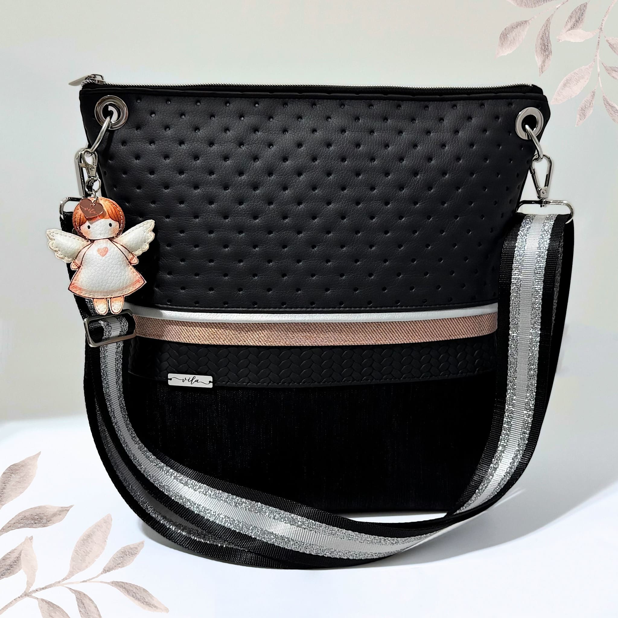 ANGELSKA TORBICA KVADRAT.KA - XL - ČRNA & rosegold / Lumi