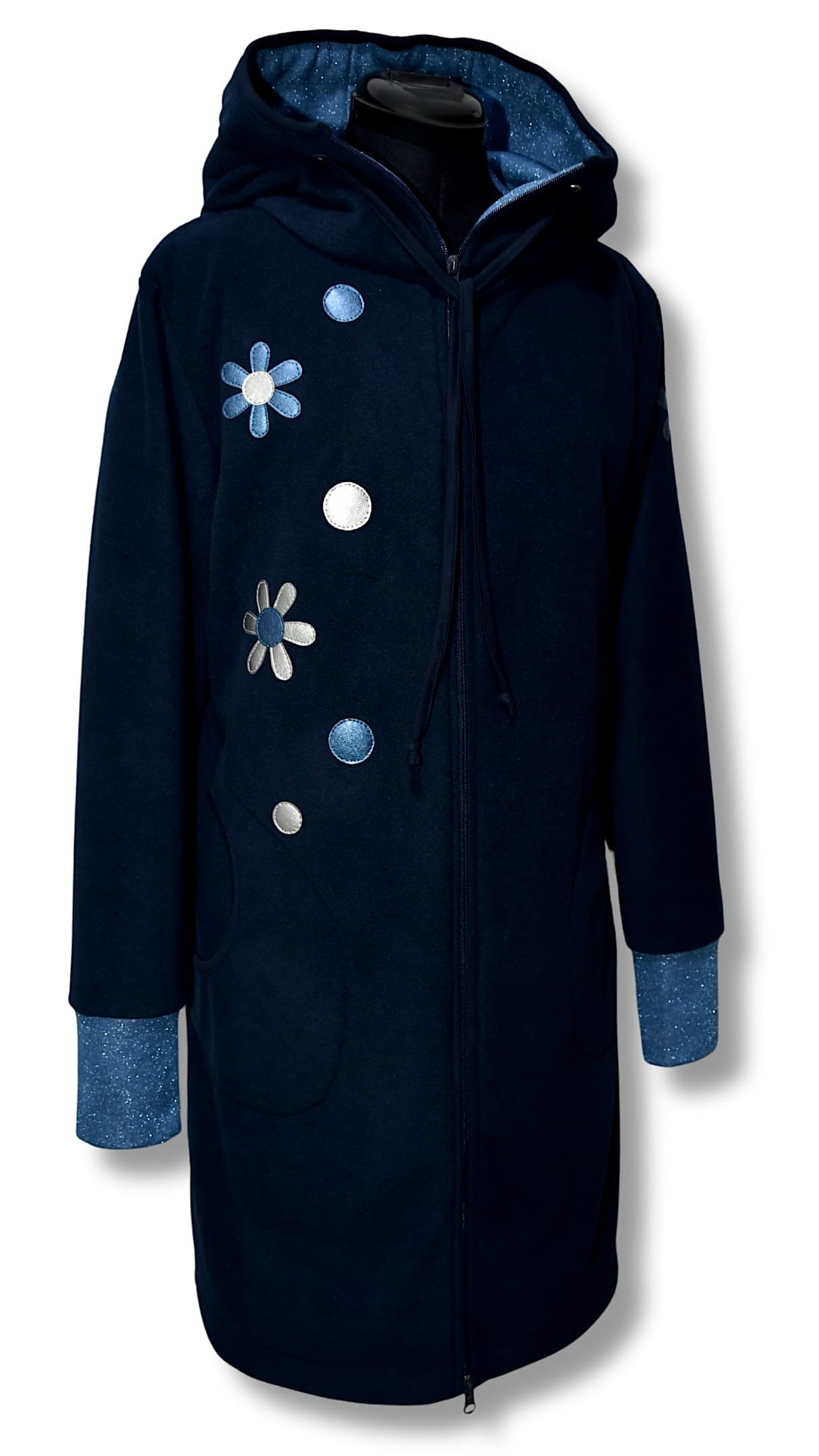 GlemStajl FLIS Hud.i PLAŠČEK ❁ MARJETKE / moder - KRAJŠI - slika 7