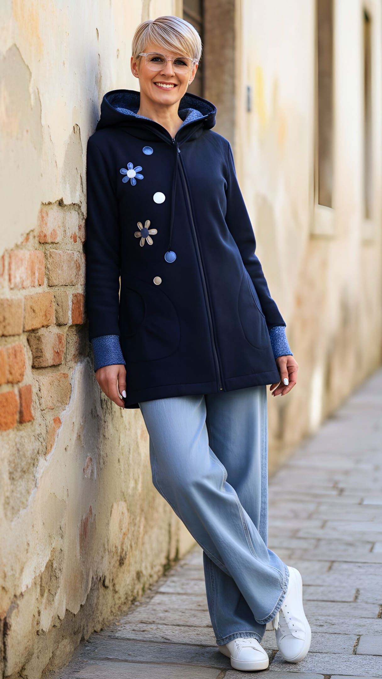 GlemStajl FLIS Hud.i PLAŠČEK ❁ MARJETKE / moder - KRAJŠI - slika 2