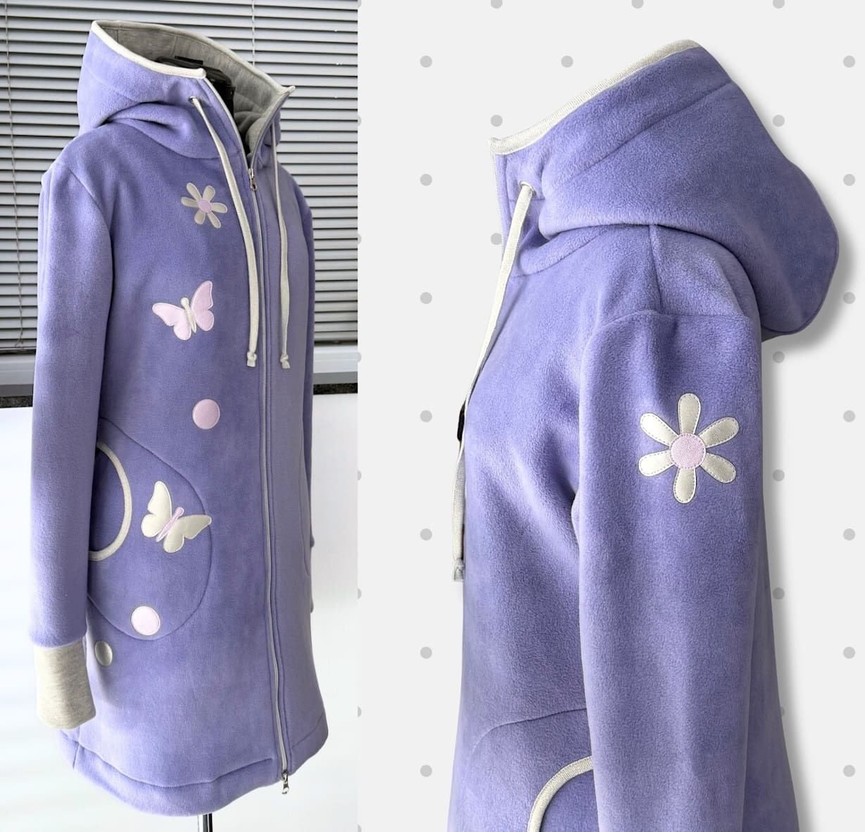 GlemStajl FLIS Hud.i PLAŠČEK ❁ LAVANDA - metuljčki - slika 3