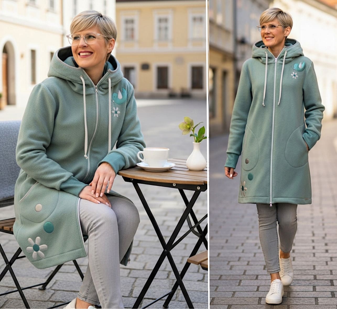 GlemStajl FLIS Hud.i PLAŠČEK ❁ MINT - ptiček Tonek