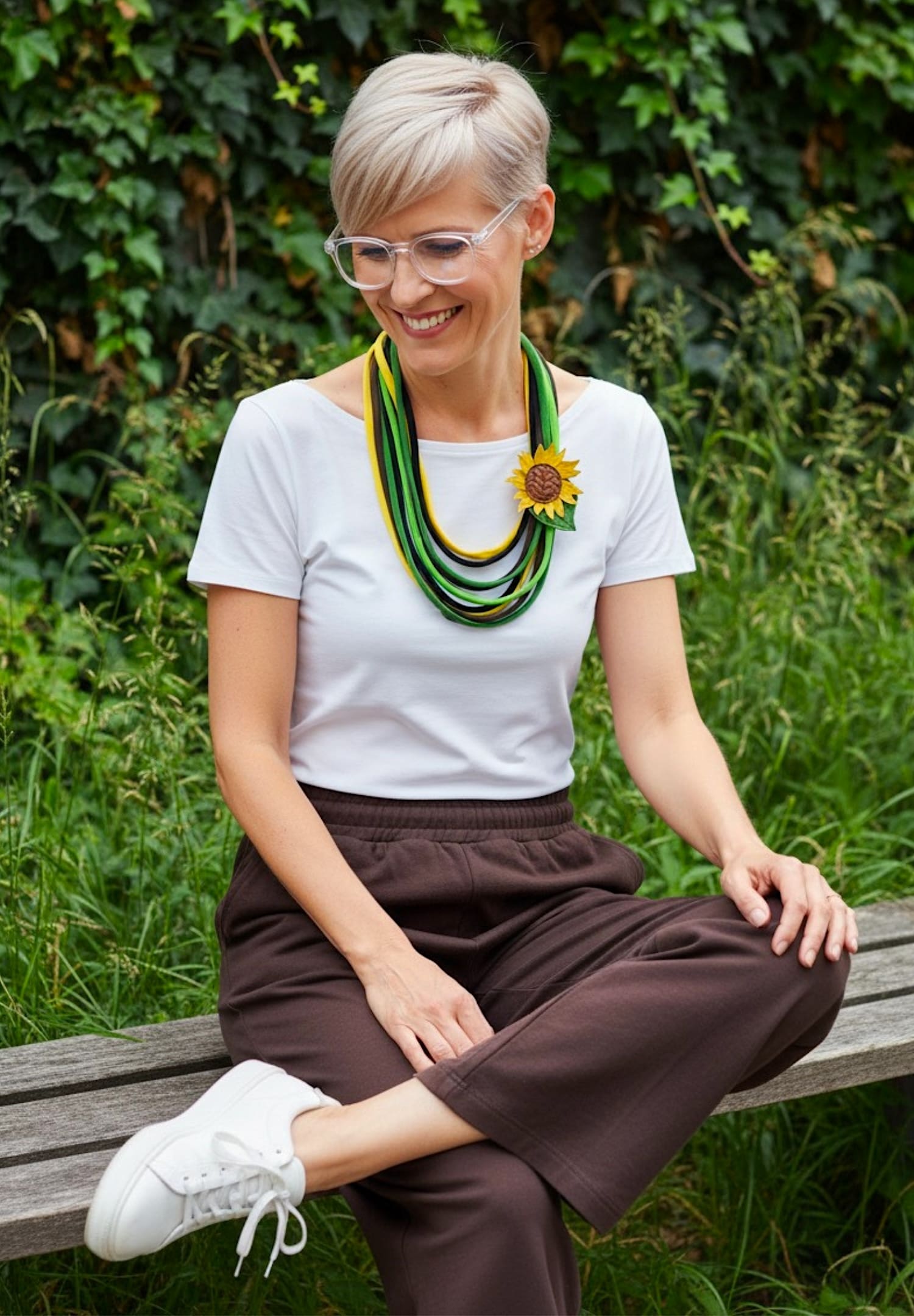 Ogrlica BOMBAŽ.ka ♡ SONČNICA 🌻 zelena - slika 9