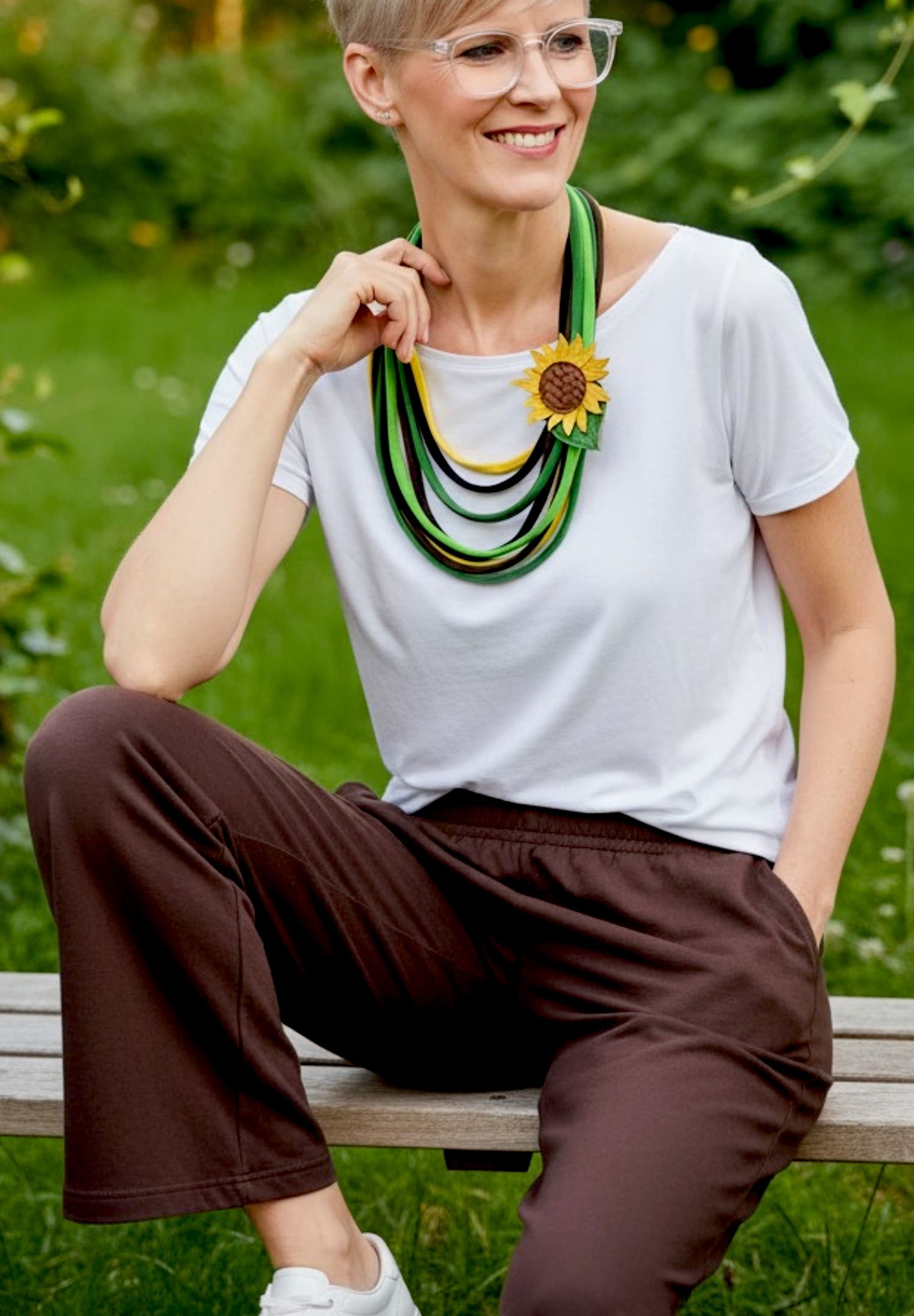 Ogrlica BOMBAŽ.ka ♡ SONČNICA 🌻 zelena - slika 10
