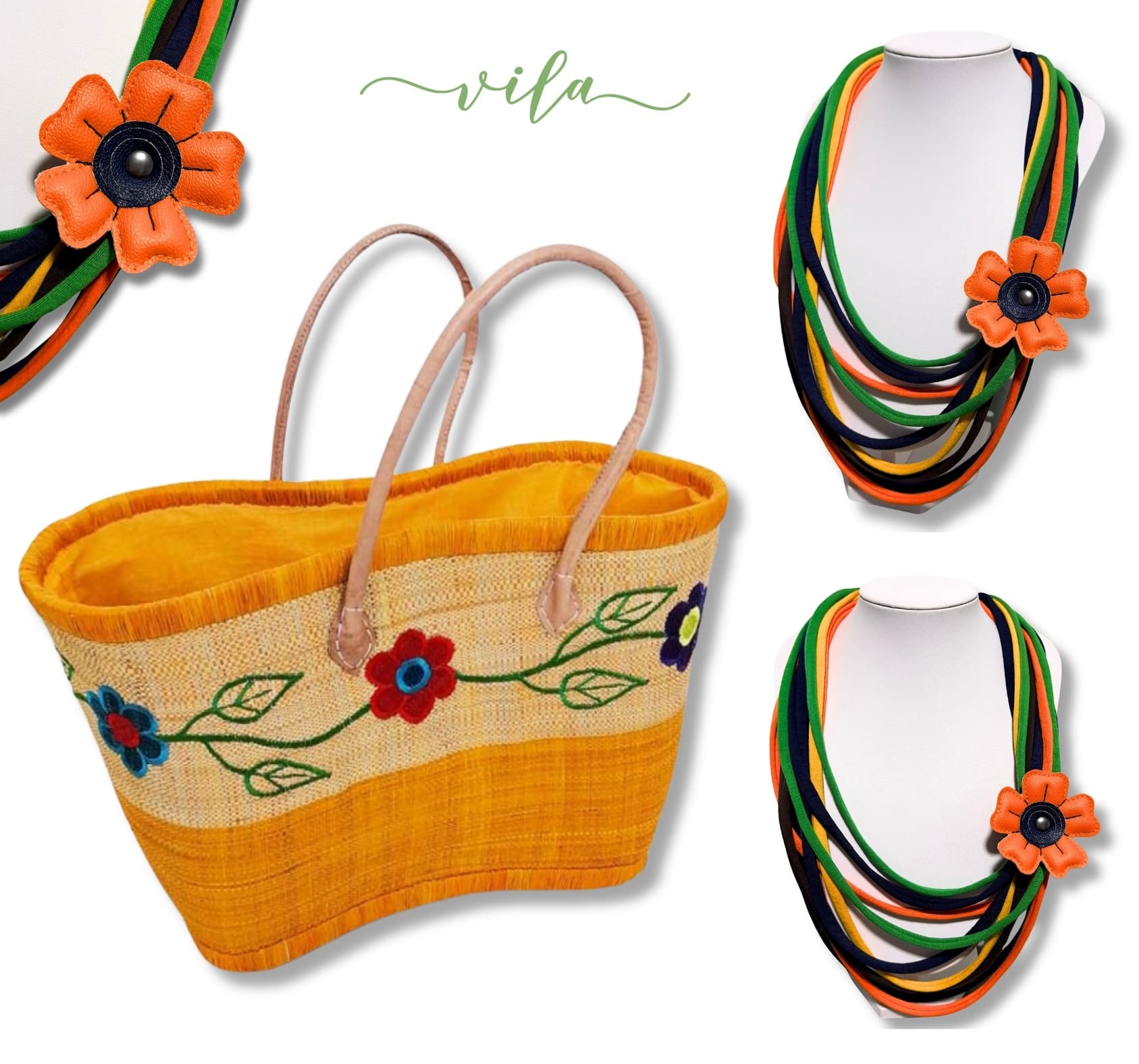 Ogrlica BOMBAŽ.ka ♡ MAKI.ca / jesenski odtenki & modra - slika 3